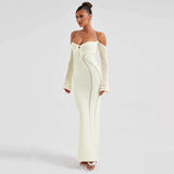Women Dresses Spring Sexy Backless Lace up Slim Fit Hollow out Long Sleeve Dress