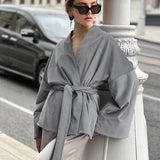 Women Trench Coat Knitted Retro V-neck Coat