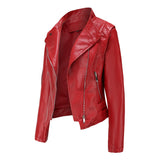 Red Leather Jacket Pu Lapel Women's Slim-Fit Leather Coat Short Jacket