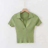Women Sweater Knitwear Summer Polo Collar Knitted Top