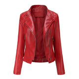 Red Leather Jacket Pu Lapel Women's Slim-Fit Leather Coat Short Jacket