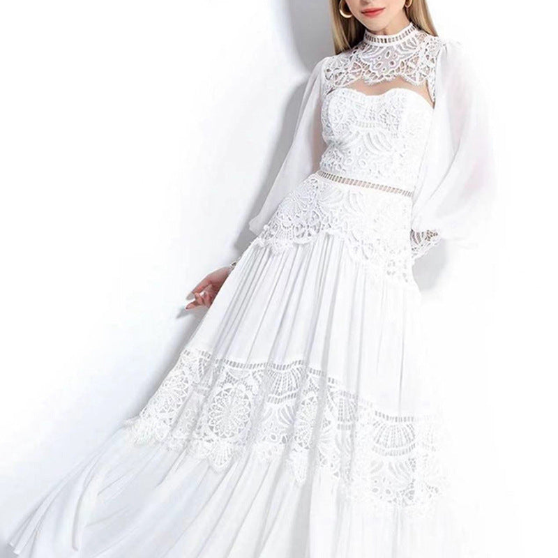 Women Dresses Spring Embroidery Mesh Lace Dress Long Dress (Qymy0409)