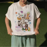 Retro Harajuku Fashion Women Shirt Cute Milk Cat Graphic