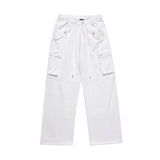 Men Sweatpants Workwear with Pocket Casual Pants Loose Wide-Leg Straight Trousers Drawstring Jogger Pants