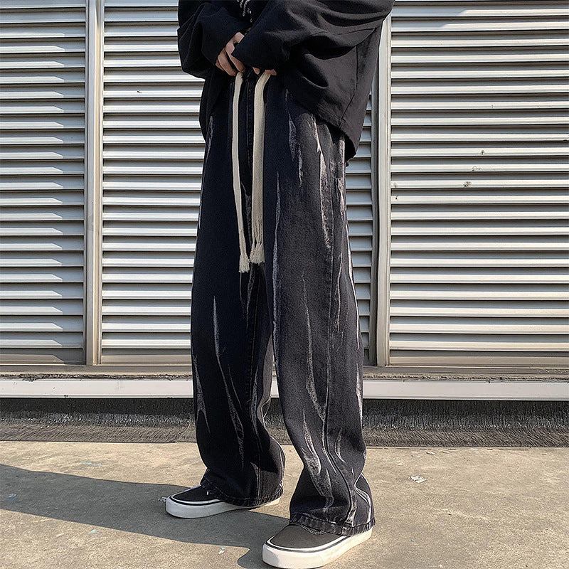 Men Jeans Tie-Dyed Jeans Men Spring Baggy Straight Trousers