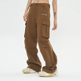 Men Sweatpants Multi-Pocket Cargo Pants Punk Hip Hop Casual Loose Sports Wide Legs Straight-Leg Trousers