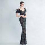 Harlem Nights Outfits Velvet High-Density Sequined Fishtail Evening Dress