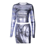Women Co-Ord Set Long Sleeve Top Sexy Skinny Hip Skirt Outfit