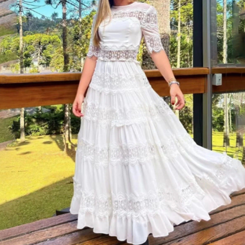 Women Dresses Summer Lace Embroidery Long Dress (Qymy0409)