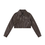 Women Jacket Zipper Cropped Leather Coat PU Leather Jacket