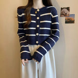 Women Knitwear Autumn Winter Retro Striped Sweaters Cardigan