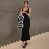 Women Dresses V-neck Sling Vest Dress Sleeveless Maxi Dress