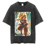 Anime cartoon dragon ball vintage wash print short sleeve t-shirt