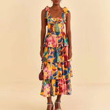 Women Dresses Spring Retro Printing Slip Dress Long Dress (Qymy0409)
