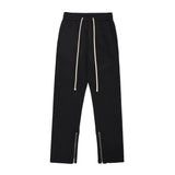 Men Sweatpants Simple Leg Zipper Casual Pants Loose Drawstring Elastic Waist Straight Sports Trousers