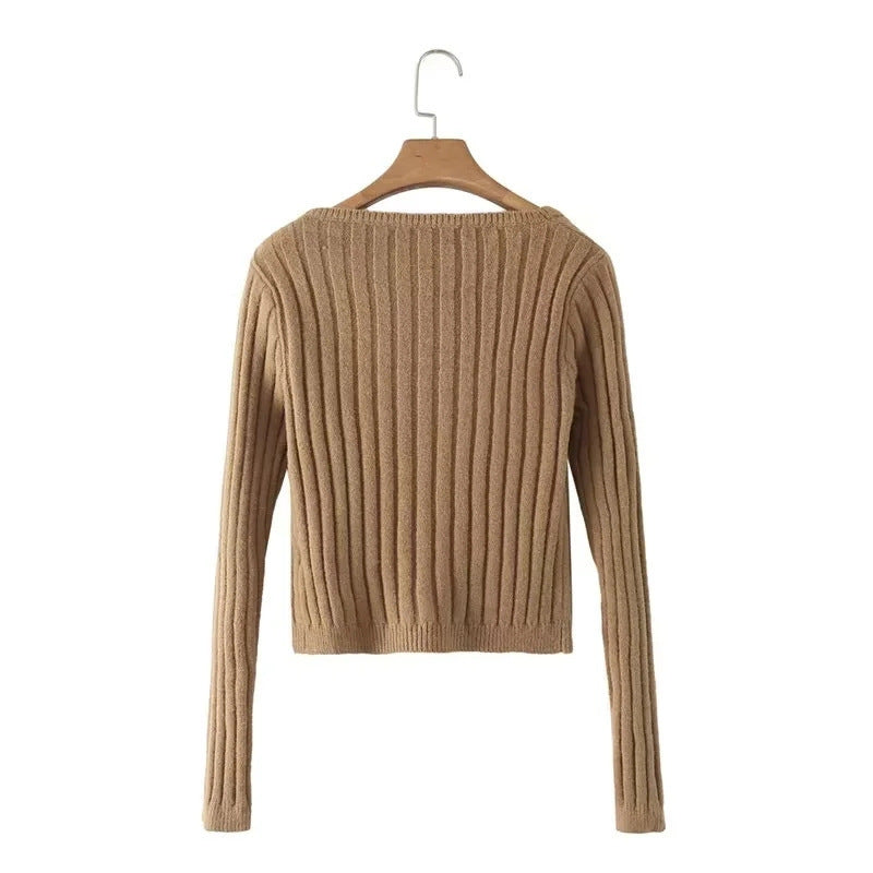 Women Sweater Knitwear Autumn and Winter Square Collar Knitted Double Breasted Sweater Top