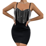 Women Dresses Sexy Tassel Backless Sling Dress Hip Skirt (Cy0417)