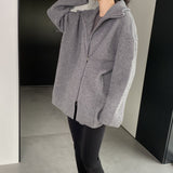 Women Cardigan Sweater Winter Zipper Coat Lapel Ins Long Sleeve Loose Sweater 1t8835