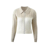 Women Sweater Knitwear Fall and Winter Lapels Twist Long Sleeve Zipper Sweater