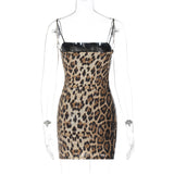 Women Dresse Leopard Print Sling Dress Hip Skirt Skirt