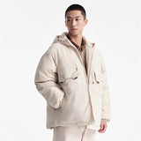 Unisex Winter Cotton Coat Hooded Cotton Coat Vintage Pocket Decorative Cotton Coat