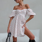 Women Dress Sexy off-Shoulder Heart Printing Dress