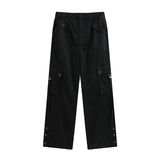 Men Sweatpants Multi-Pocket Workwear Casual Pants Button Split Solid Color Straight-Leg Trousers