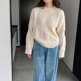 Women Winter Knitted Sweater round Neck Thick Sweater Autumn and Winter Loose-Fitting Long Sleeve Sweater 8t3120