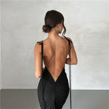 Women Dresses Summer Sexy Suspenders Backless Slim Fit Sheath Dress (Bla0420)