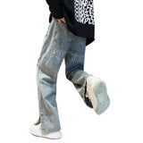 Men Jeans Embroidered Jeans Men's Spring/Summer Hip Hop Straight-Leg Pants