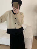 Women Knitted Cardigan Retro Short Knitted Cardigan Loose Color Matching round Neck Sweater Coat