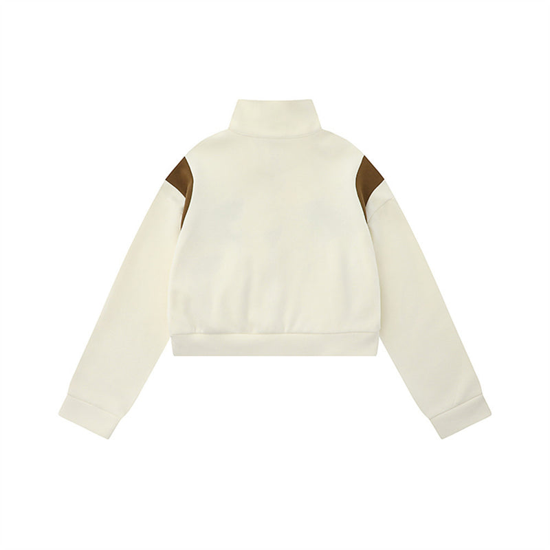 Women Jacket Letter Embroidered Coat Stand Collar Short Casual Zipper Cardigan Top