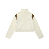 Women Jacket Letter Embroidered Coat Stand Collar Short Casual Zipper Cardigan Top