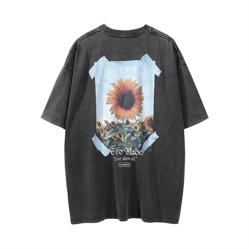 Men Vintage T-Shirt Short-Sleeved T-shirt Men's Summer Casual Washed and Worn T-shirt