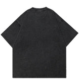 2024Hip Hop 2024 Washed Black T-Shirt Streetwear Printed