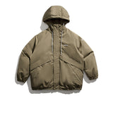 Unisex Winter Cotton Coat Pocket Decorative Hooded Cotton-Padded Coat Vintage Loose and Warm Cotton-Padded Coat