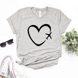 Travel plane heart love Print Women tshirt Cotton Casual