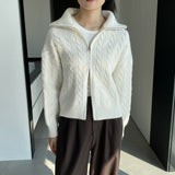 Women Cardigan Sweater Autumn Sweater Cardigan Zipper Turn-down Collar Coat Q625