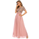 Women Evening Gown Sexy Chiffon Stitching Sequins Dress