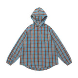 Unisex Jacket Autumn Loose Hooded Plaid Shirt