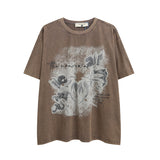 Men T Shirt Vintage Butterfly Denim Stitching Affixed Cloth Embroidered Casual Short Sleeve T-shirt