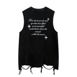 Women Vest Necklace Vest Wide Ripped Loose Sleeveless T-shirt Sports Top