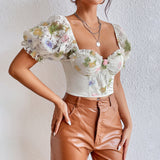 Women Party Tops Sexy Backless Puff Sleeve T-shirt Top