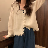 Women Knitted Cardigan V-neck Hole Autumn Sweater Coat