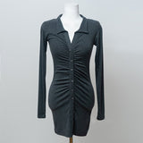 Women Dresses Polo Collar Slim Fit Hip Skirt Long Sleeve Single Breasted Dress