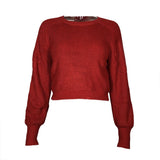Women Knitted Sweater Long Sleeve round Neck Midriff-Baring Coat
