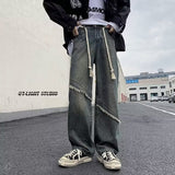 Men Jeans Washed Wide-Leg Pants Oldschool Worn Jeans