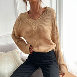Women Knitted Sweater Autumn and Winter Long Sleeve Solid Color Loose Sweater