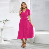 Women Date Dress Summer Puff Sleeve Dress V-neck Dress