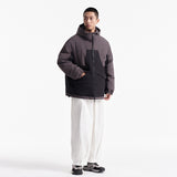 Unisex Winter Cotton Coat Color Contrast Patchwork Hooded down